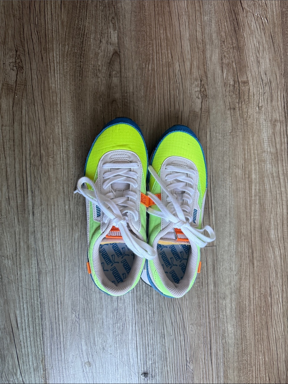 Puma Neon Yellow, White & Blue Low-Top Sneakers